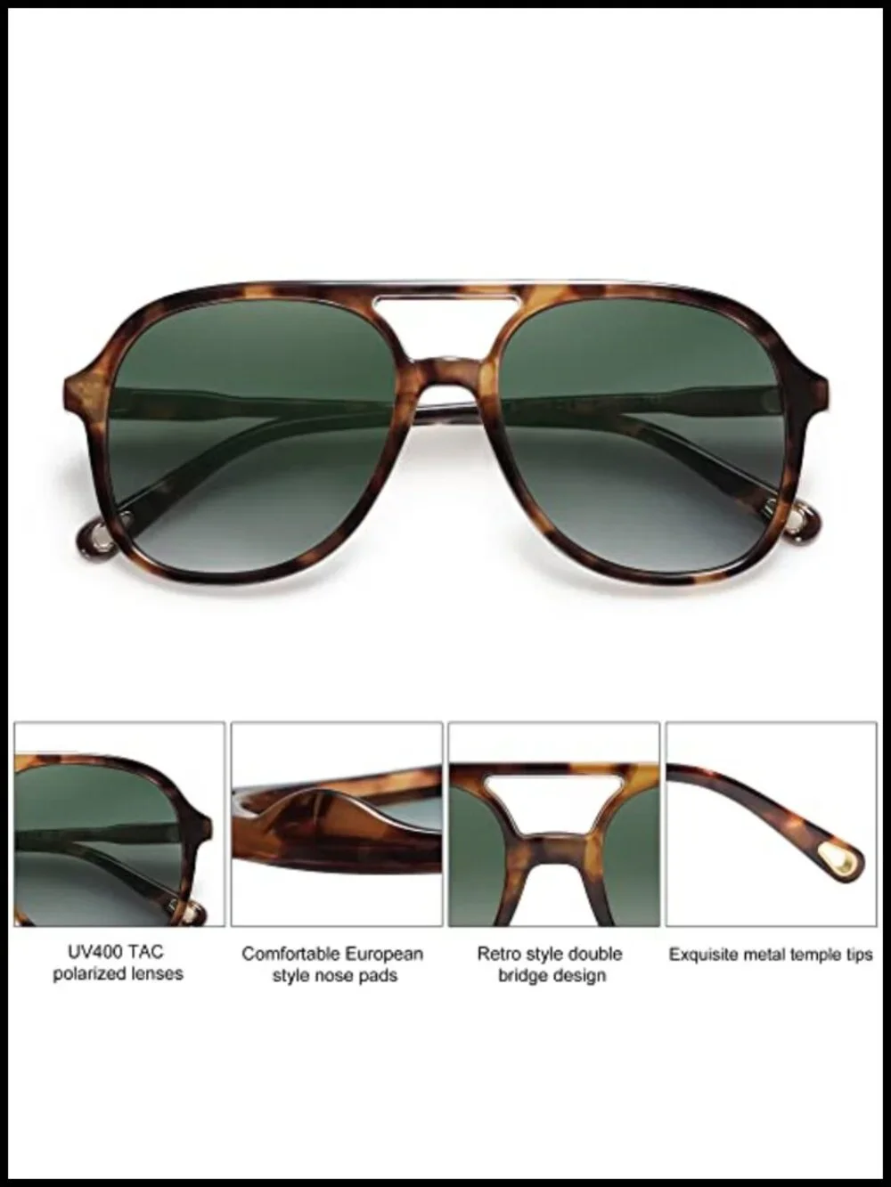 Retro Polarized Aviator Sunglasses with UV400 TAC Lenses